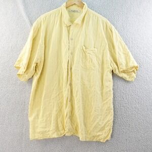 Tommy Bahama Silk Button Up Shirt XL Short Sleeve‎ Yellow Pineapple Men Camp